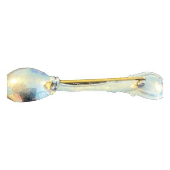 Vintage Miniature Spoon Brooch Silver Tone Metal Blue Rhinestone Crystal Pin - Picture 3 of 4